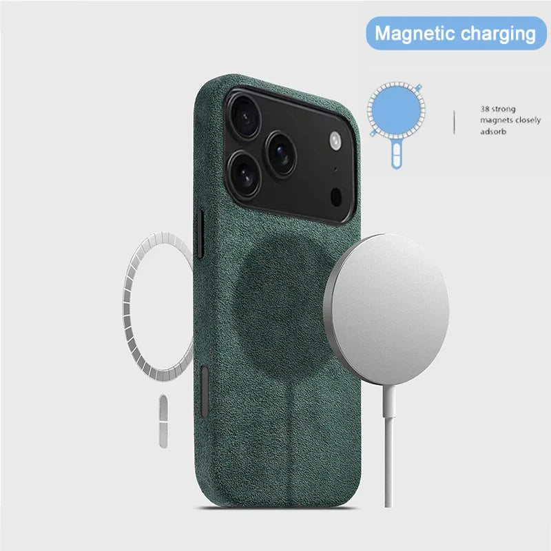 Real Italy Alcantara Magsafe Case for iPhone 17 Pro Max Air Premium Magnetic Cover Leather Cases for iPhone 16 17 Pro Max