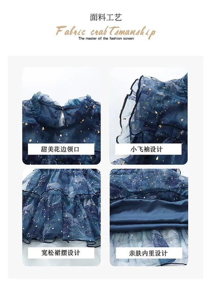 Vestido de Verão para Meninas, Novo Estilo de Vestido de Princesa Moderno para Crianças, Vestido de Tule Super Fofo para Meninas