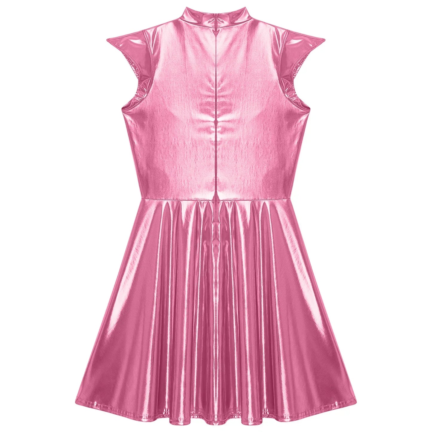 Womens Cocktail Dress Shiny Metallic Dress Alien Space Cap Sleeve High Waist A-line Dress for Halloween Party High Street Dress