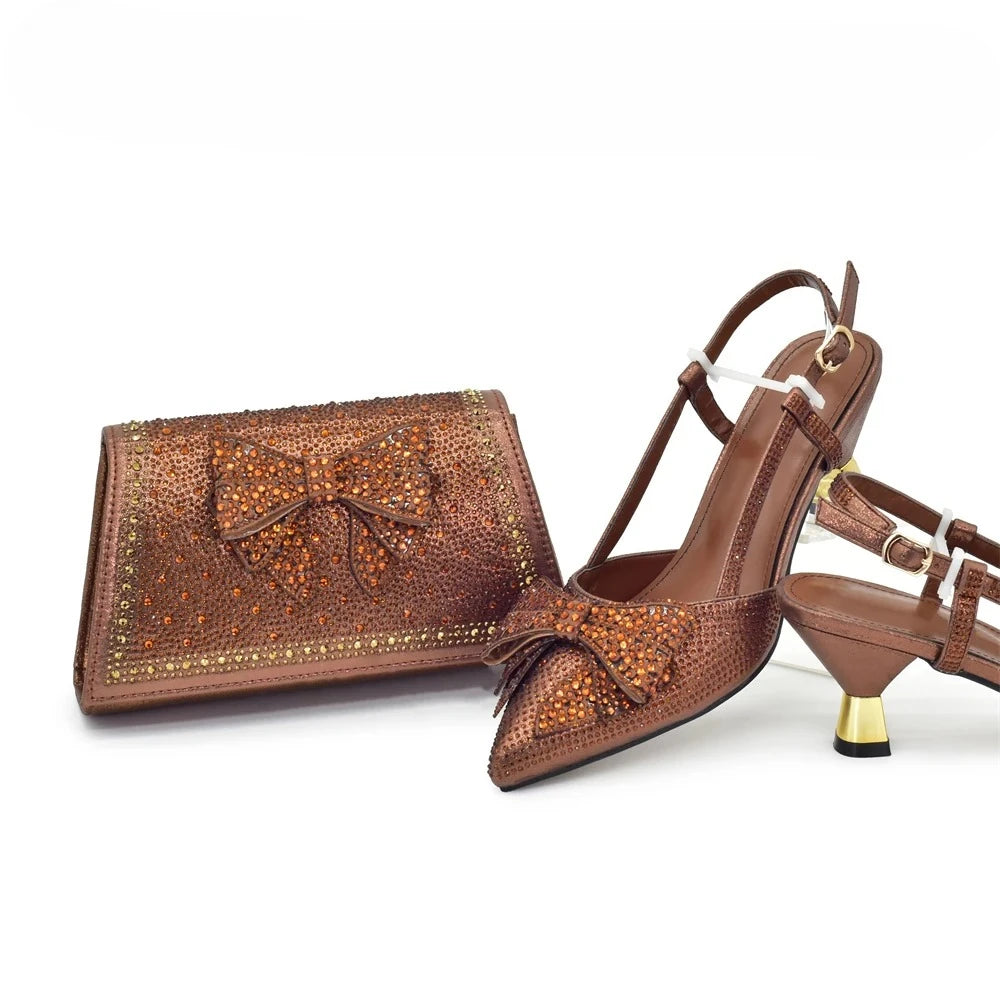 Italian Shoe and Bag Set Designer Wedding Luxury Italian Shoes and Bag Set for Women Full Rhinestone Party Pumps