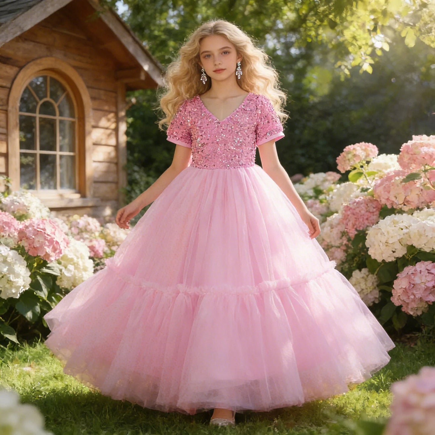 Summer Sequin Bridesmaids Girl Dresses Elegant Tulle Wedding Princess Party Prom Dress for Girl Birthday Pageant Evening Costume