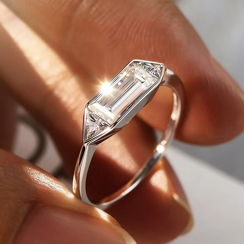 18k Plated 1.2CTTW All Moissanite Rings for Wormen Men 3 Gems Girls Couple Rings Lab Diamond Solid Silver S925 Jewelry