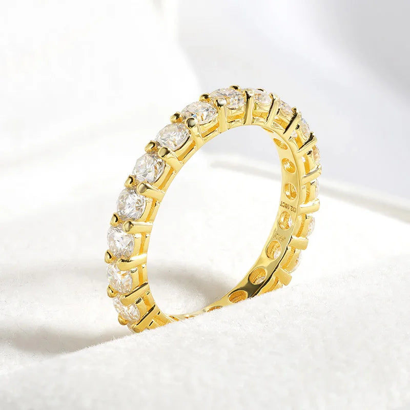 18k Gold Plated 3/3.5mm All Moissanite Diamond Rings for Women Wedding Full Eternity Bands 925 Sterling Silver Jewelry