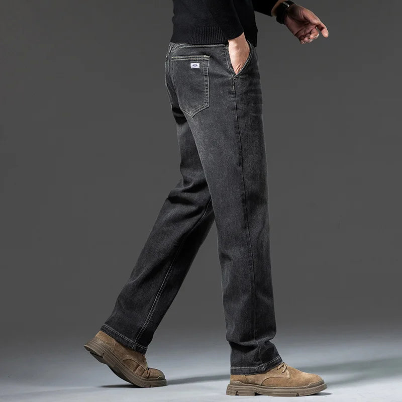 New Men's Light Business Micro Stretch Straight Fit Denim Pants Vintage Distressed All Season Wearable Long Pants