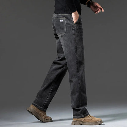 New Men's Light Business Micro Stretch Straight Fit Denim Pants Vintage Distressed All Season Wearable Long Pants