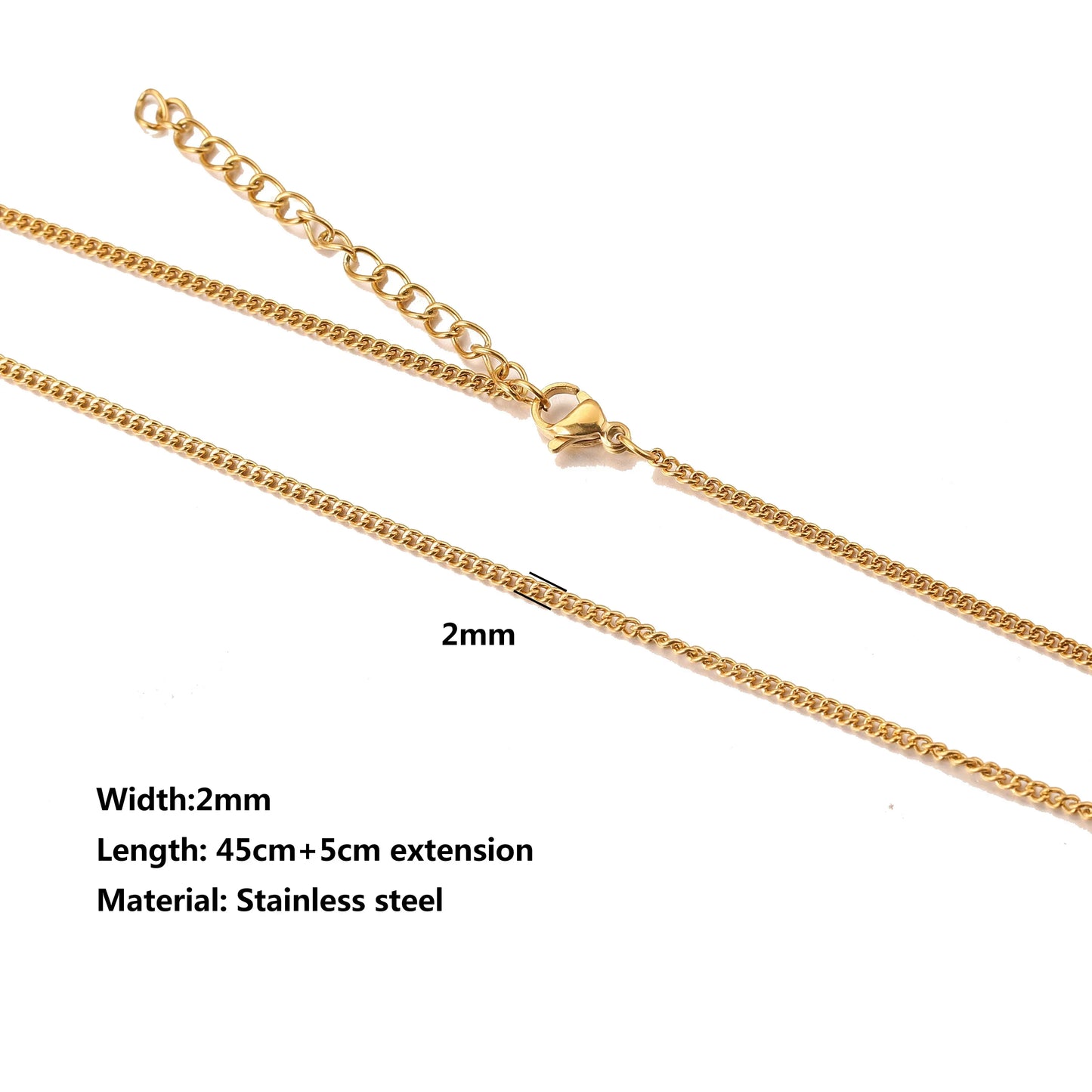 5pcs Stainless Steel Bead Chain Cuba Cross O Ripple Chain Necklace Plated Gold 45CM Adjustable Chain Lobster Clasp DIY Necklace
