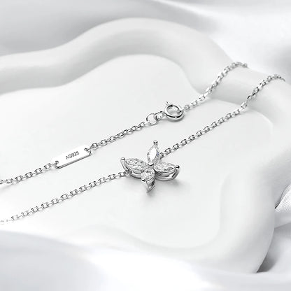 Butterfly Moissanite Jewelry Sets for Women 925 Silver Marquise Cut Diamond Pendant Necklace Stud Earrings with Certificates