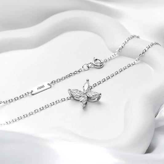 Butterfly Moissanite Jewelry Sets for Women 925 Silver Marquise Cut Diamond Pendant Necklace Stud Earrings with Certificates
