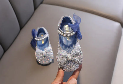 Toddler Girl's Princess Shoes Sequins Lace Bowknot 21-36 Children Mary Janes Three Colors Luxury Trendy Party Kids Shoes Flats