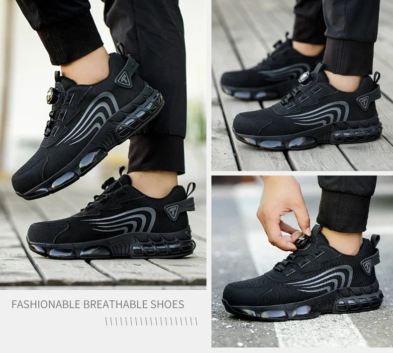 Rotary button New safety shoes Men's anti-smash anti-puncture work shoes Fashion men's sneakers Safety boots