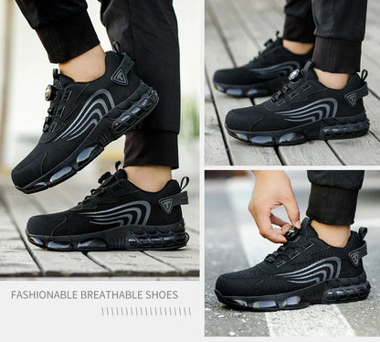Rotary button New safety shoes Men's anti-smash anti-puncture work shoes Fashion men's sneakers Safety boots