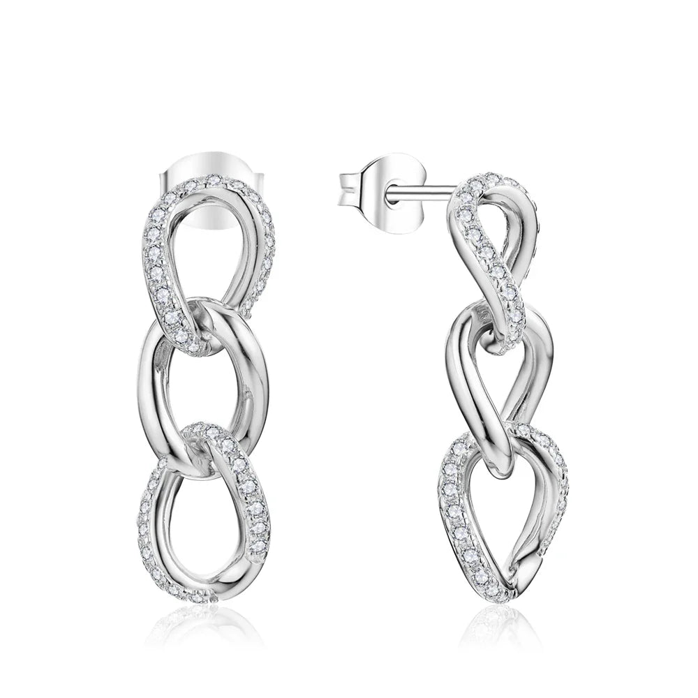 D VVS1 Moissanite Earrings for Women s925 Sterling Silver Chain Link Drop Earring Modern Trendy Statement Party Jewelry