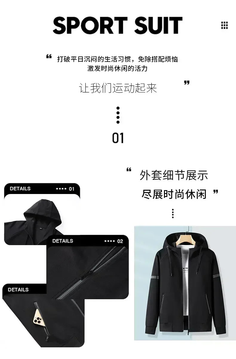 Men Running Sports Tracksuits Hoodies Zipper Outwear Sportwear+Sweatpants Sets Male Workout Sports Outfit Autumn Spring Sets men