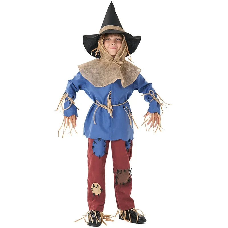 Boys Girls Scarecrow Costume Halloween Purim The Wizard of OZ Scarecrow Cosplay Outfit Fantasia Party Fancy Dress
