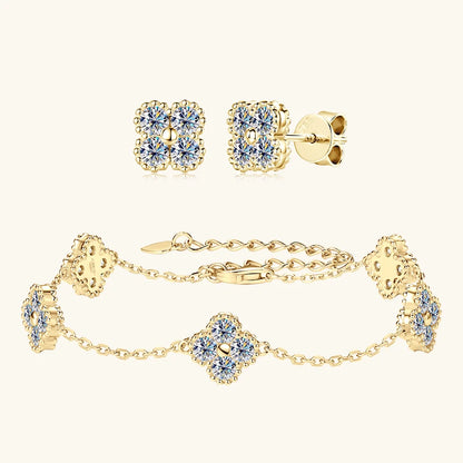 3mm D Moissanite Jewelry Set Clover Flower Pendant Necklace Earrings Bracelet 3 in 1 Sets for Women 925 Silver Charm Gifts