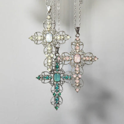 Gothic Big Zircon Cross Necklace Unisex Y2K Irregular Goth Large Cross Pendant Necklaces  for Men Women Couple Necklace Jewelry
