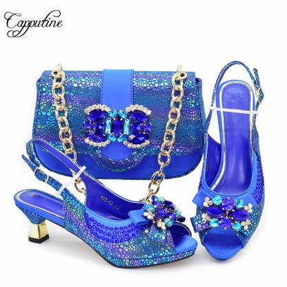 Peach Women Shoes And Bag Set Fashion African Ladies High Heels Sandals Match With Handbag Pumps Nigerian Sandales Femmes 988-10