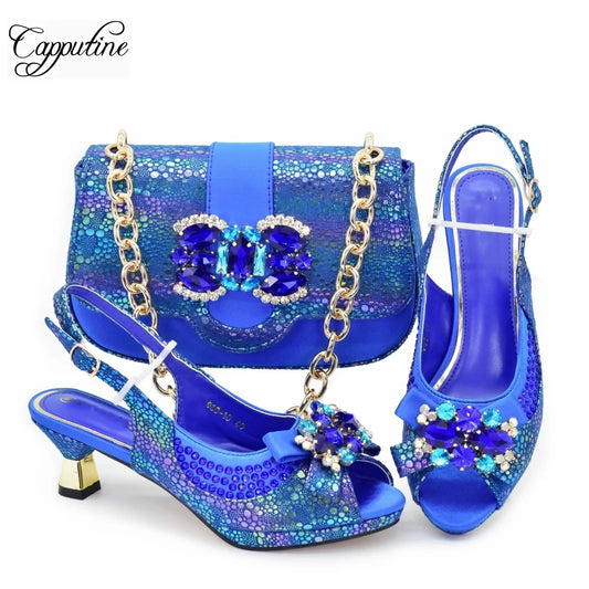 Peach Women Shoes And Bag Set Fashion African Ladies High Heels Sandals Match With Handbag Pumps Nigerian Sandales Femmes 988-10