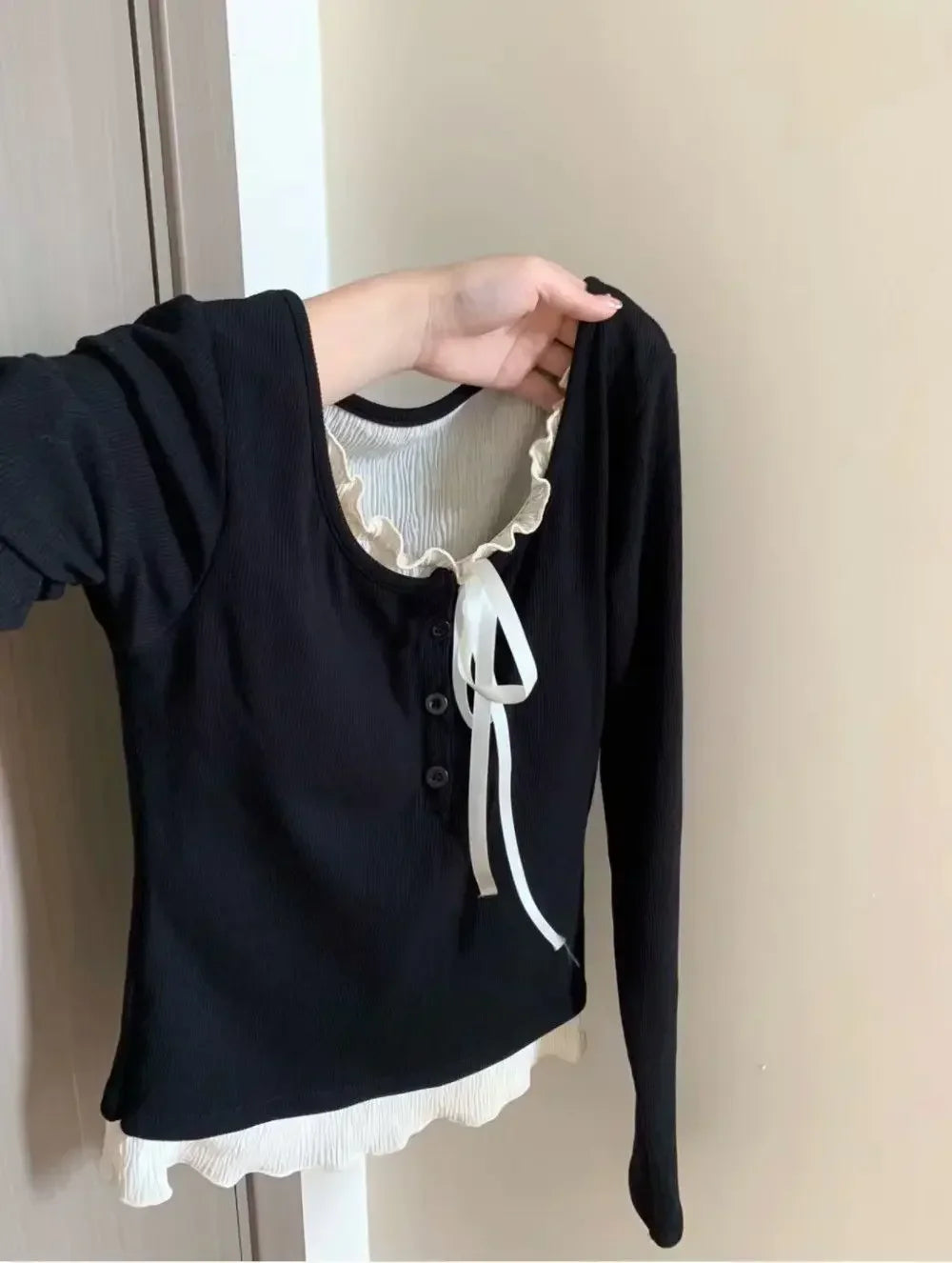 2026 Summer Kawaii Sweet Y2k Crop Tops Woman Casual Slim Long Sleeve Blouse Solid Korean Fashion Bodycon Pullover Office Lady