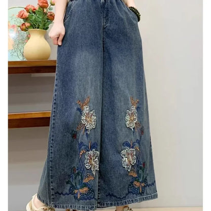 Retro Embroidered Denim Ethnic Jeans