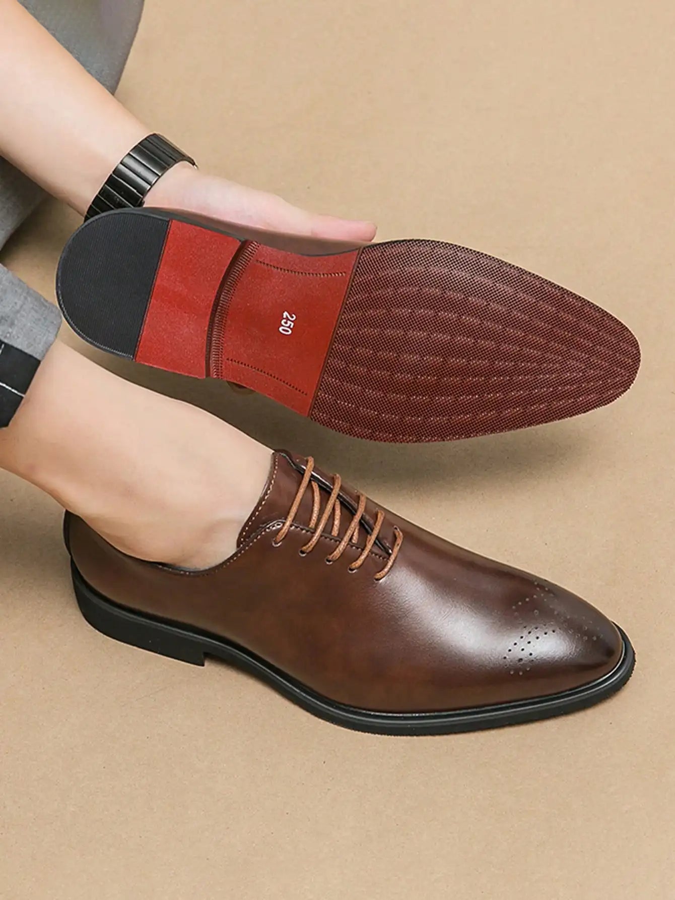 Classic Dress Leather Men Derby Shoes Formal Pointed Toe Business Leather Shoes Oxford Lace Up Anti SlipOffice Daily Shoes
