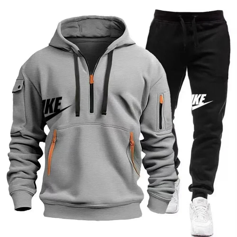 2025 New men's autumn and winter set: Multi-pocket hoodie + sport long pants set, casual men's wear, sportswear and warm set