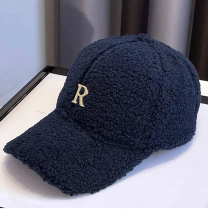 Baseball Cap Winter Hats For Women Men Unisex Letter Metal Logo Imitation Cashmere Keep Warm Simple Casual Winter Cap New Velvet