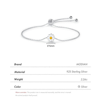 925 Sterling Silver Exquisite Enamel Daisy Flowers Bracelet Trendy Adjustable Snake Chain For Women Valentine’s Day Gifts