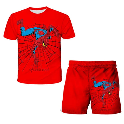 Kids Summer Tshirt Set Boys Spider-Man Trendy 2 Piece Hulk Iron Man Spiderman Outfit