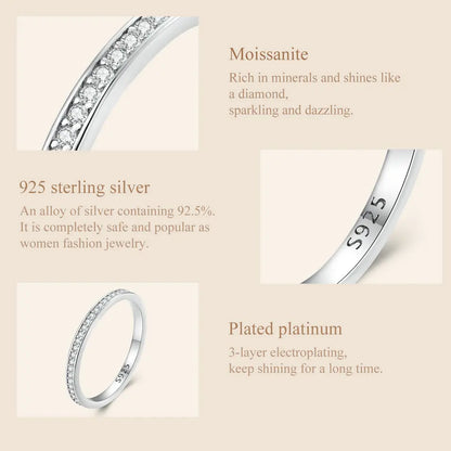 Moissanite Wedding Band 925 Sterling Silver Eternity Rings Platinum Plated Lab Created Diamond Stackable Ring for Women