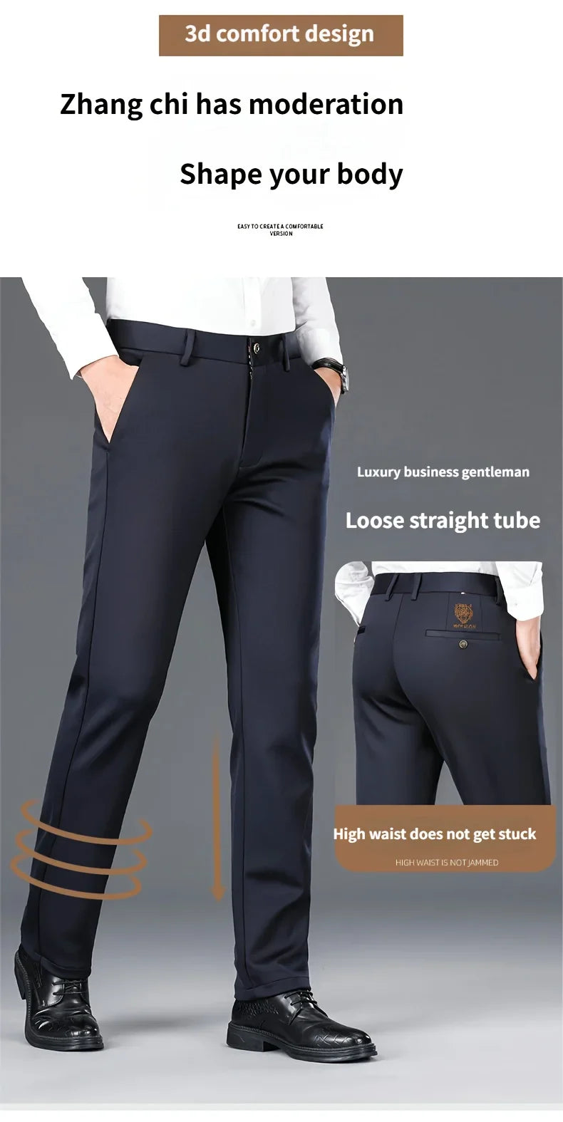 Men's Casual Stretch Dress Pants Slim Fit Straight Business Trousers