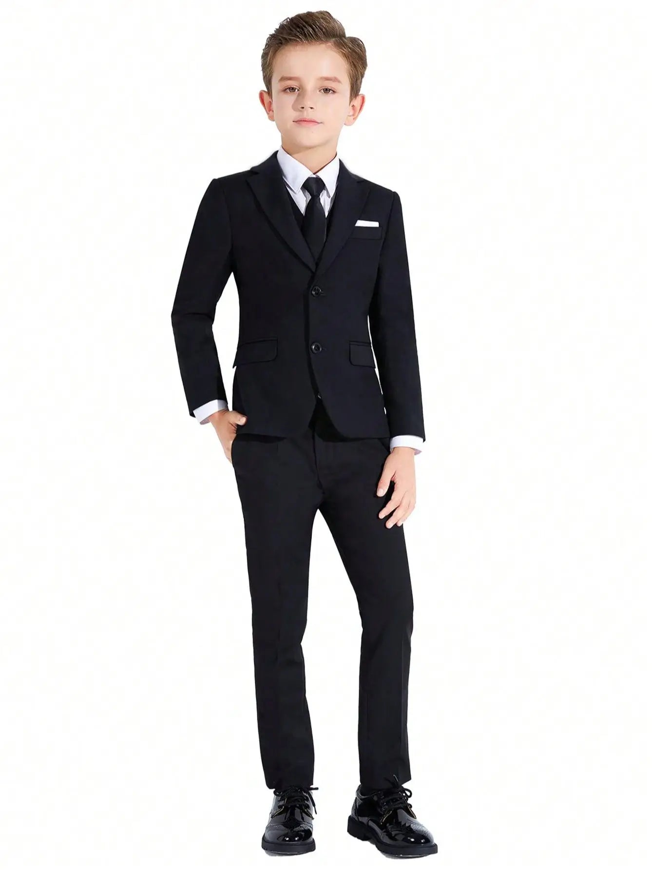 Back To School Season Tween Boy Two-piece Suit, Black Suit Pants Included