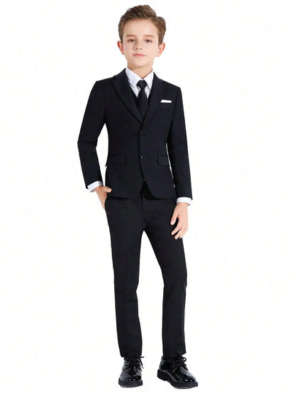Back To School Season Tween Boy Two-piece Suit, Black Suit Pants Included