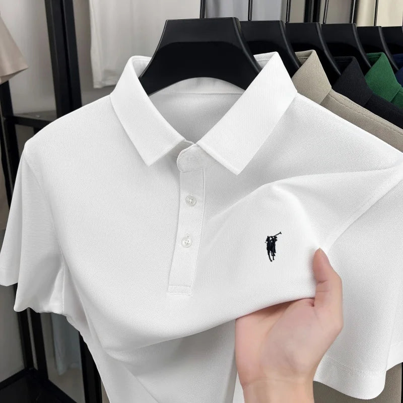 Luxury brand pony embroidery short sleeve polo shirt summer breathable solid color casual men T-shirt fashion high-end Paul top