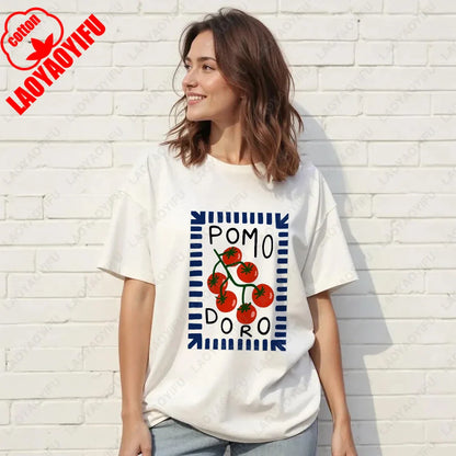 Vintage Italian Tomato Cotton Graphic Tshirt Summer Shirt Women Top Italy Vacation Aesthetic Tomato Girl Market Style