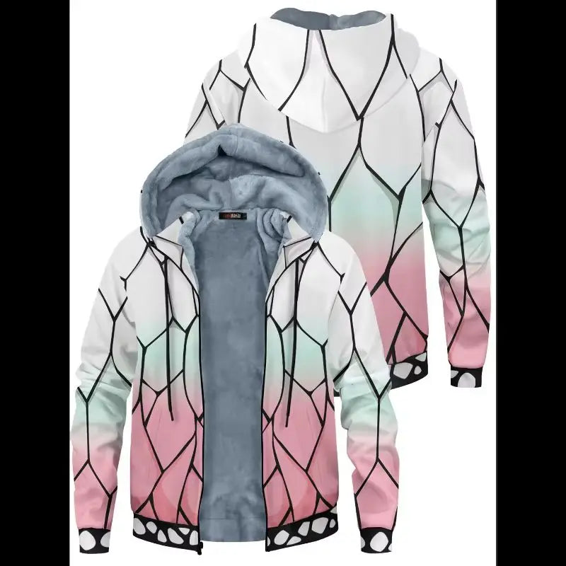 Anime Velvet Thick Warm Winter Oversized Hoodie Coat Zip Up Sweatshirt Winter Top Plus Size Coat Plush Jackets