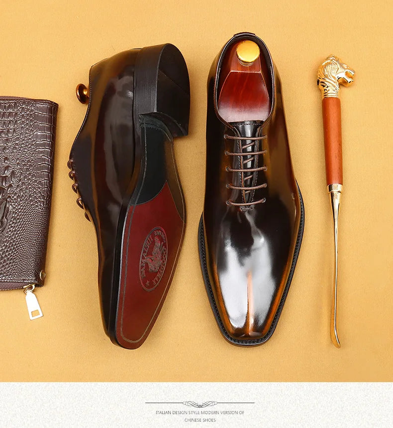 Genuine Leather Shoes for Men Dress British Business Party Lace Up Black Square Toe Fashion Casual Formal Suit Handmade Men Shoe