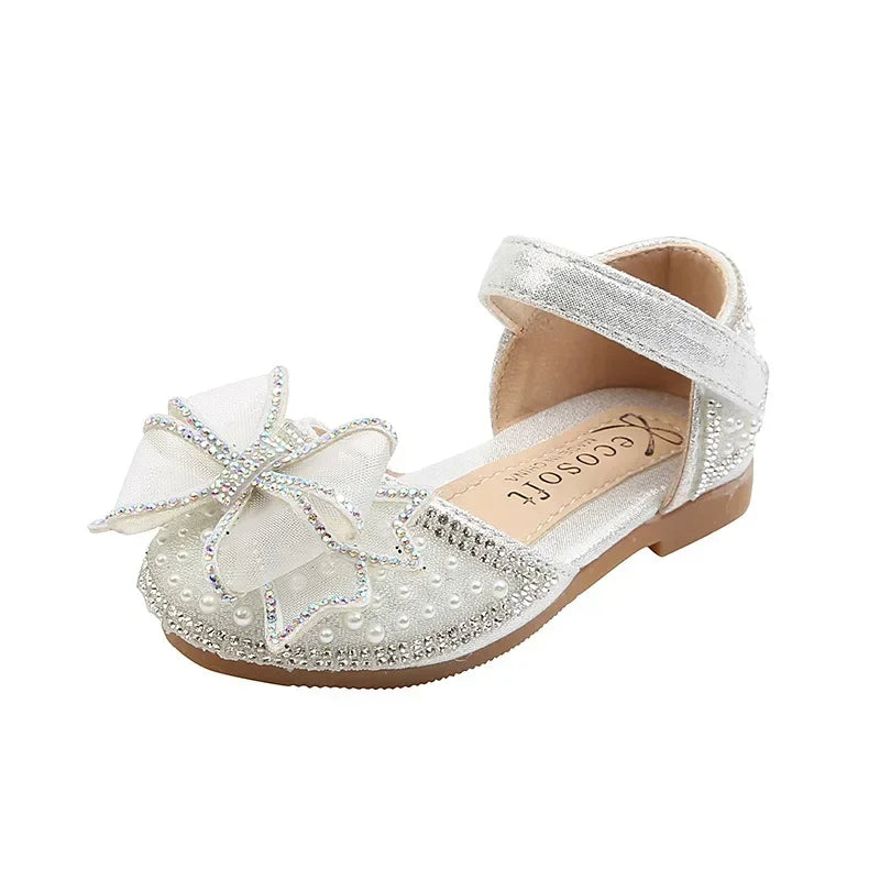 2025 Summer Girls Flat Princess Sandals Fashion Sequins Bow Rhinestone Baby Shoes Kids Shoes For Party Wedding Party Sandals