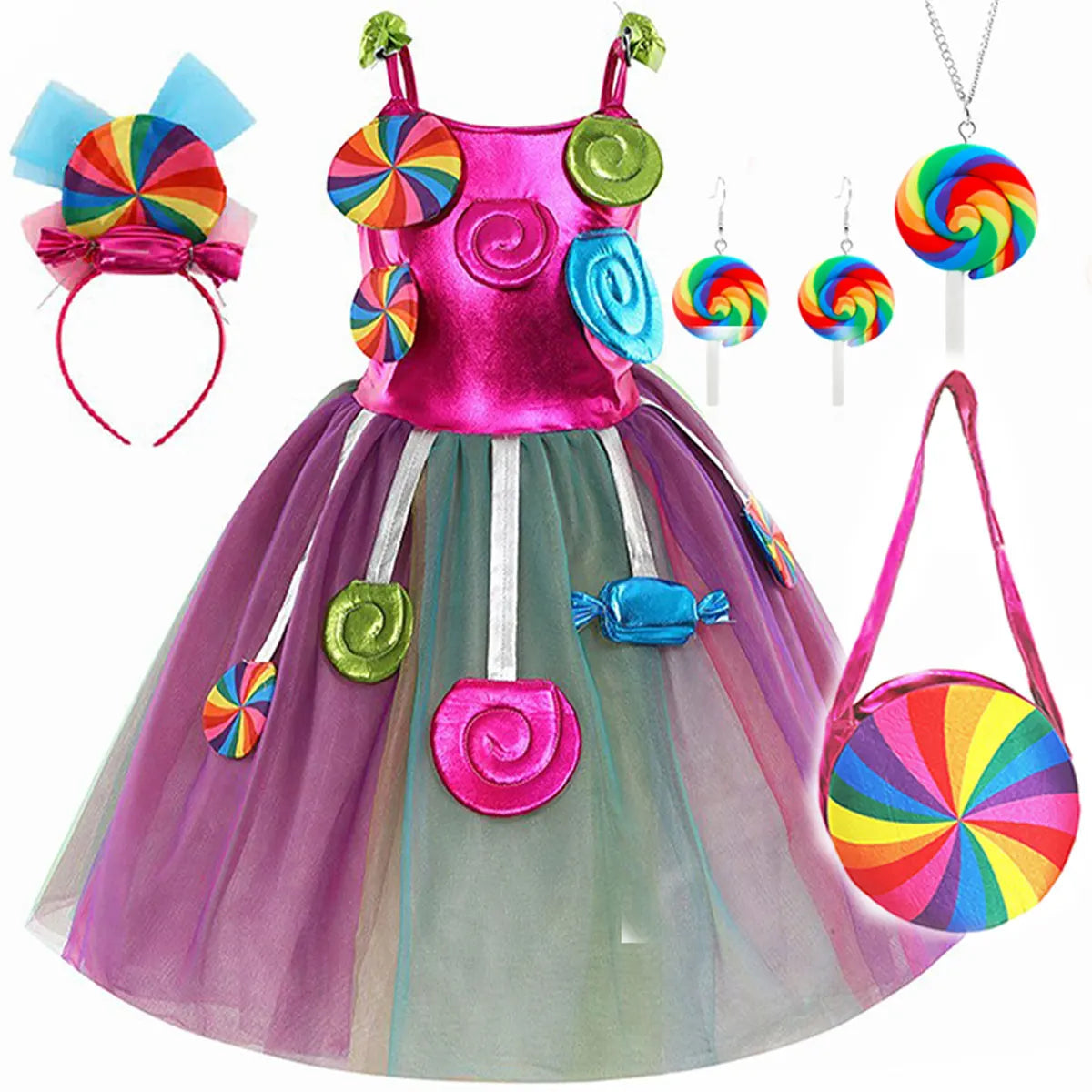 New Sweet Lollipop Candy Girl Dress Carnival Party Little Kids Birthday Costume Fancy Rainbow Tutu Children Wedding Clothes