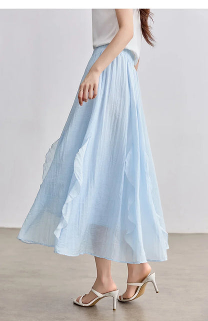 Women Summer Skirts 2026 High Waist Sweet Pleated A Line Ankle-Length Skirt Ladies Elegant Casual Clothes W52QA2169