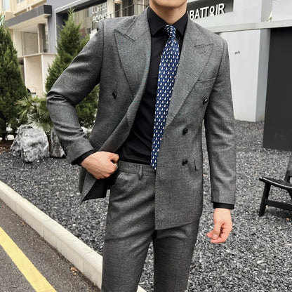 Men Vintage Luxury Double Breasted Slim Fit Lapel Evening Gown ltalian Style Fashion High-end Groom Wedding Party Tuxedo 2 Piece