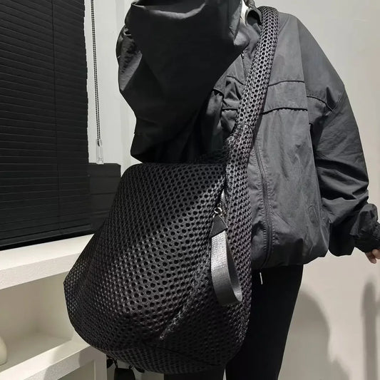 Ladies' fashionable mesh nylon lightweight diagonal cross bag with large capacity stitching casual shoulder bag