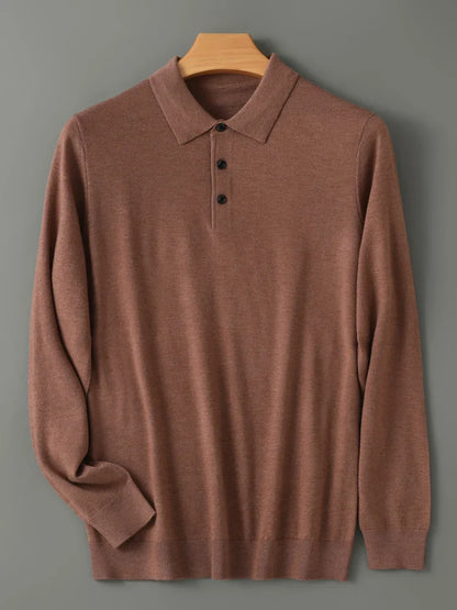 Spring Autumn Men Shirt  Merino Worsted Wool Knitted Pullover Long Sleeve Polo-Collar Clothing Tops Smart Casual Thin Outerwears