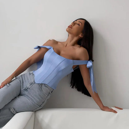 Bandage White Corset Top Women Elegant Black Satin Bustier Fishbone Zip Sexy Sleeveless Streetwear Fashion Summer Blue Clothes