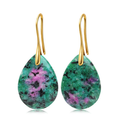 Natural Stone Pendant Women's Teardrop Earrings Elegant Gem Jewelry Creative Gift Black Obsidian Amethyst Rose Quartz Earrings