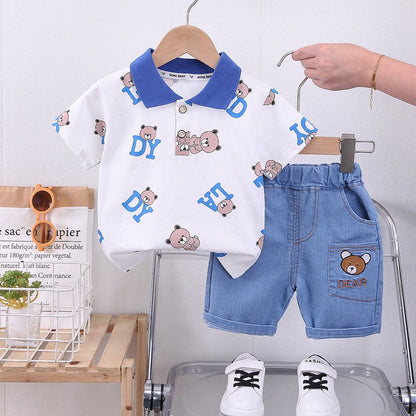 Summer Kids Baby Boys Cartoon Bear Suits Short Sleeve T-Shirt Shorts Casual Clothes Outfit Girls Clothing 2PCS/Set