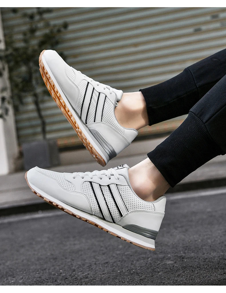 High Quality Men's Vulcanized Sneakers Leather Casual Shoes Breathable Mesh Men Tennis Shoes Male Flat Shoe Zapatillas Hombre