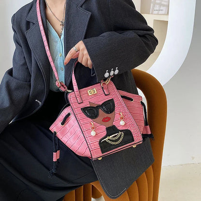 Cartoon Girl Handbag High Quality PU Leather Shoulder Bag for Women Pearl Crossbody Bag Designer Messenger Bag Female Satchel