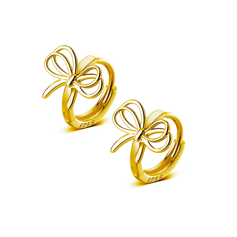 925 Sterling Silver Hollow Romantic Bow Huggies Ear Hoops Earrings for Women Fashion Elegant Charm Party Jewelry Gifts