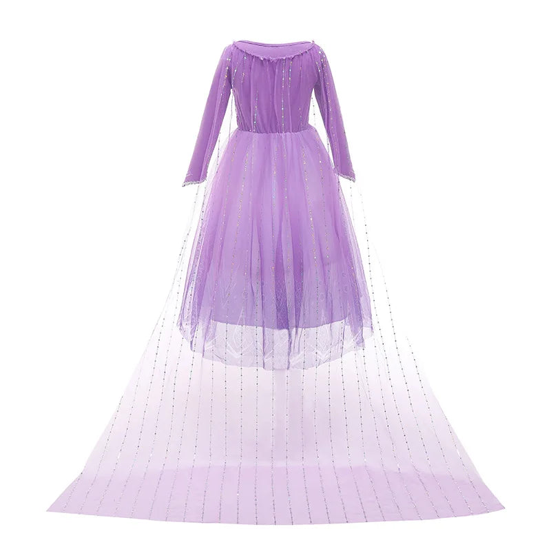 2026 Princess Girl Dress Snow Queen Halloween Cosplay Elsa Party Purple Costume Role Play Clothes Children Outfit Dress